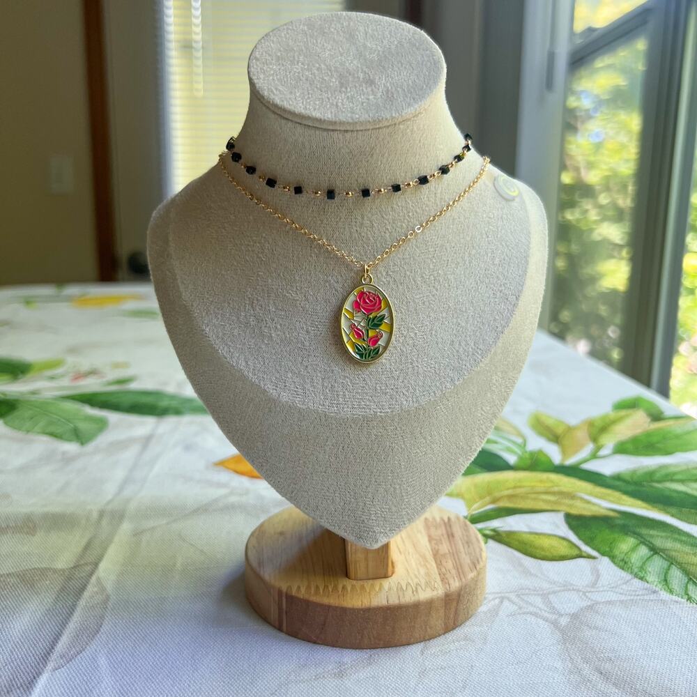 Novelty Rose Layered Choker Necklace Stained Glass Window Floral Fun Necklace